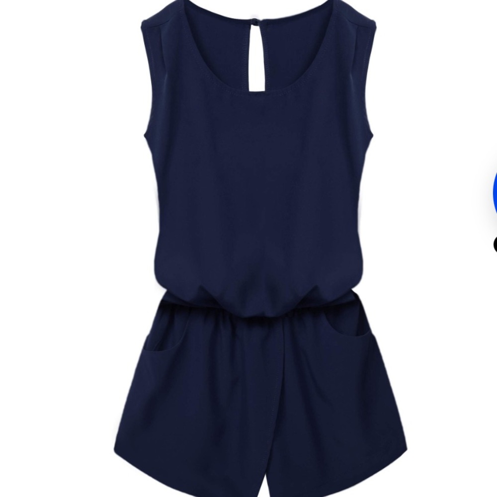 Acevog women crewneck elastic waist cut out back pocket romper XL